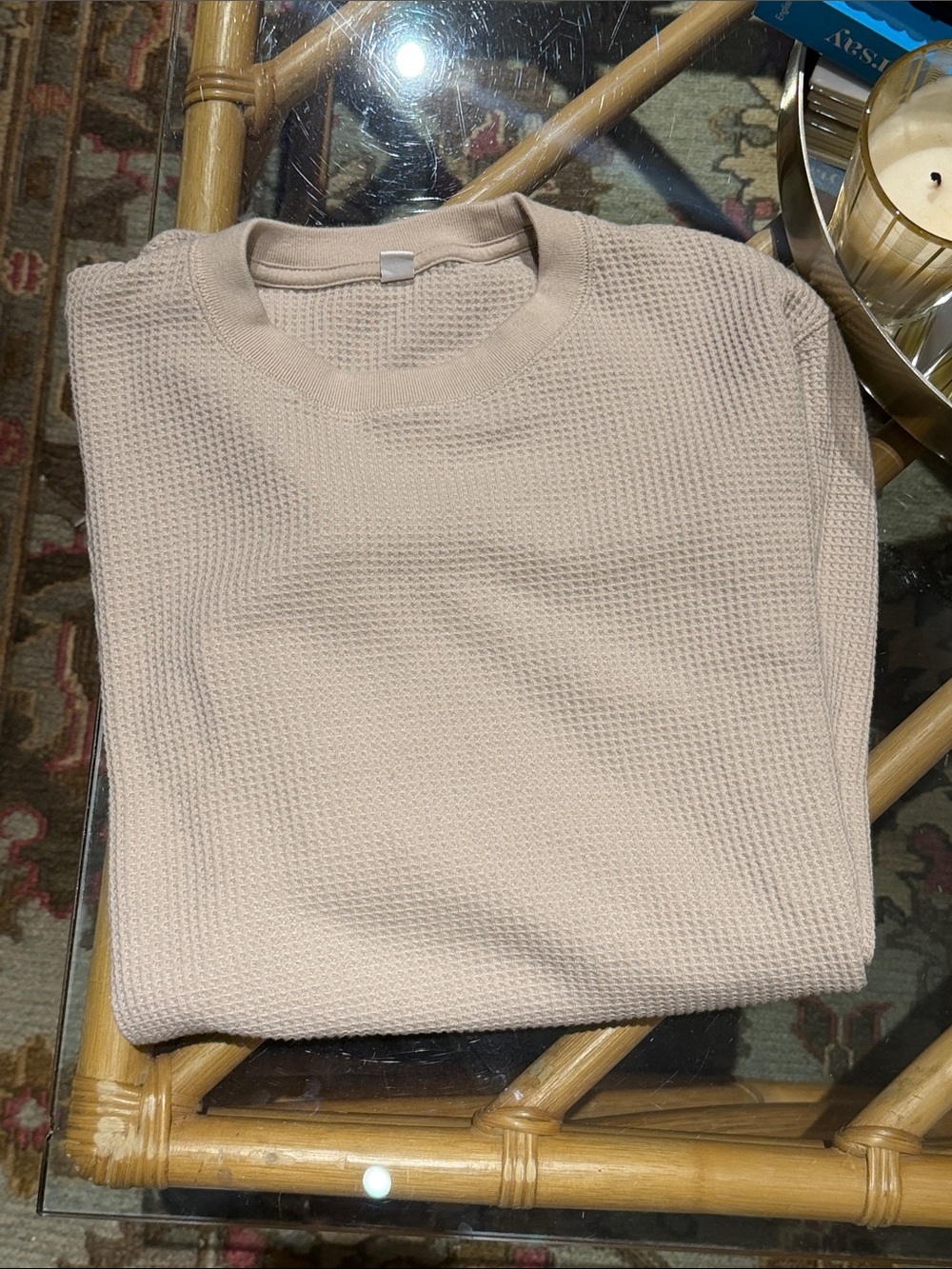 Uniqlo Men's Crewneck Waffle Knit Sweater in Light Beige